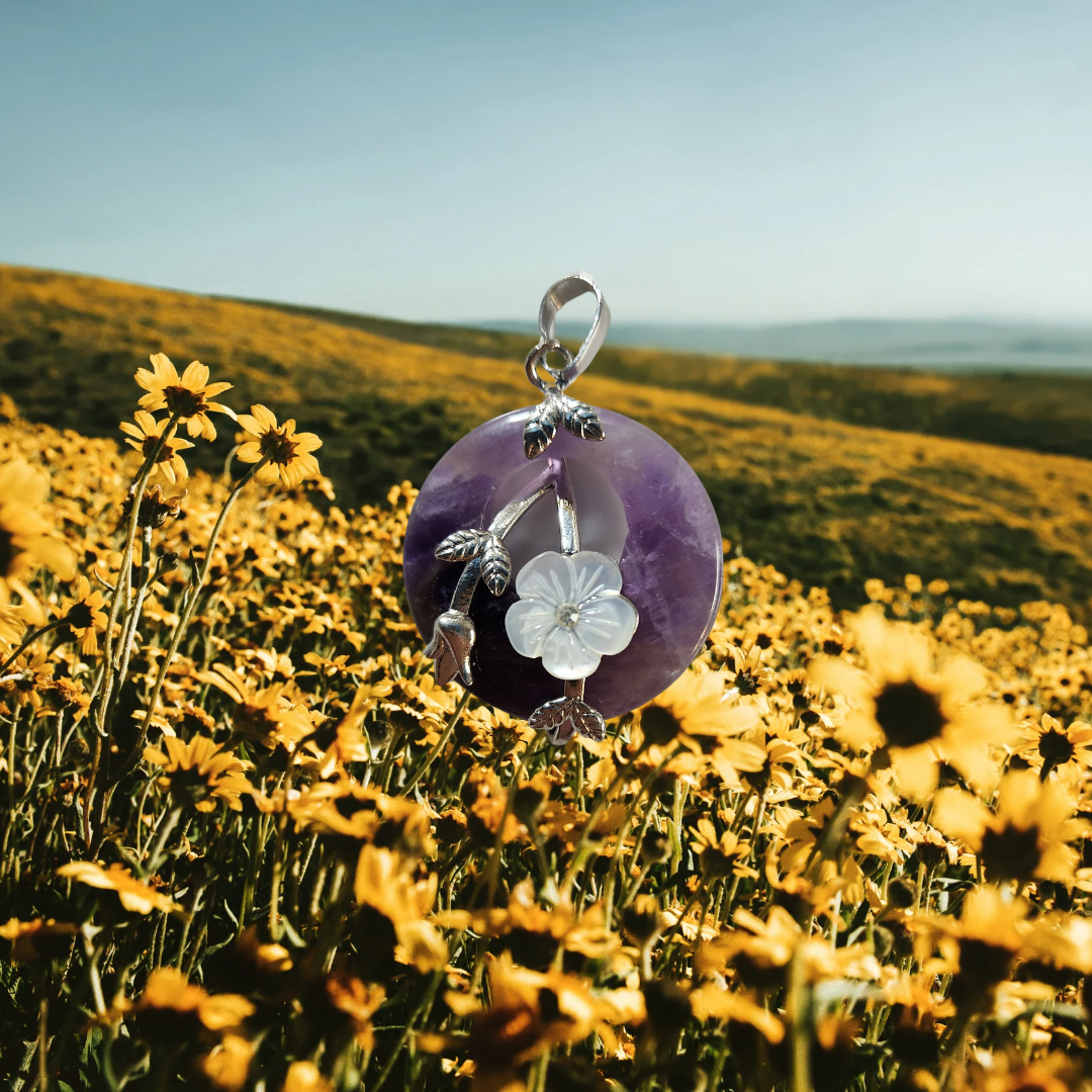 Crystal Donut Pendant flower Engraved